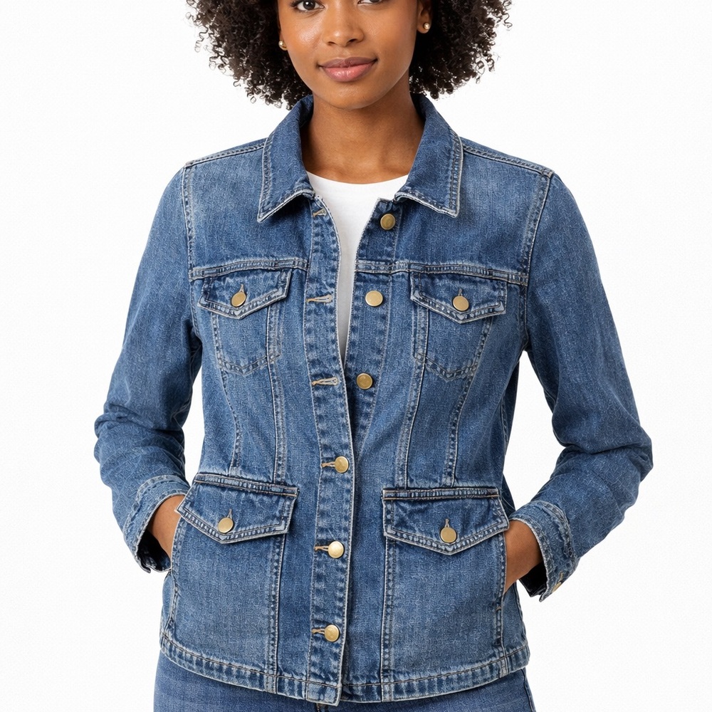 Jones‎ New York Classic Blue Denim Jacket with Brass Buttons S